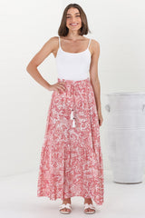 Hellen Maxi Skirt - High Waisted Skirt with Front Splits in Henrietta Print Pink