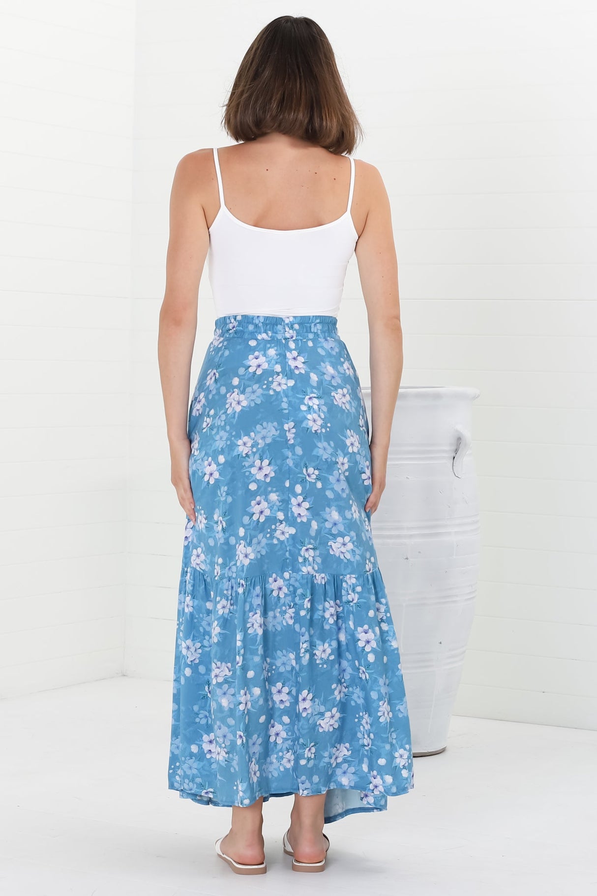 Hellen Maxi Skirt - High Waisted Skirt with Front Splits in Ishaka Print Blue