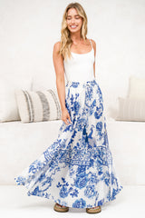 Hellen Maxi Skirt - High Waisted Skirt with Front Splits in Selva Print