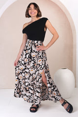 Hellen Maxi Skirt - High Waisted Skirt with Front Splits in Torah Print