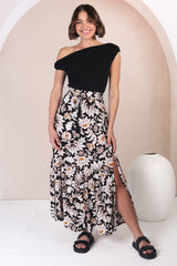 Hellen Maxi Skirt - High Waisted Skirt with Front Splits in Torah Print