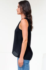 Hemingway Top - Asymmetrical Front High-Low V-Neck Sleeveless Top in Black