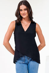 Hemingway Top - Asymmetrical Front High-Low V-Neck Sleeveless Top in Black