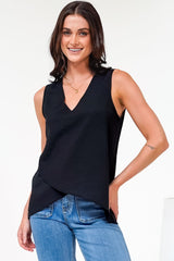 Hemingway Top - Asymmetrical Front High-Low V-Neck Sleeveless Top in Black