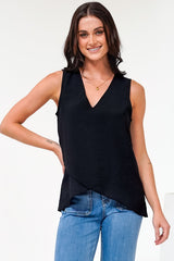 Hemingway Top - Asymmetrical Front High-Low V-Neck Sleeveless Top in Black
