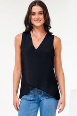 Hemingway Top - Asymmetrical Front High-Low V-Neck Sleeveless Top in Black