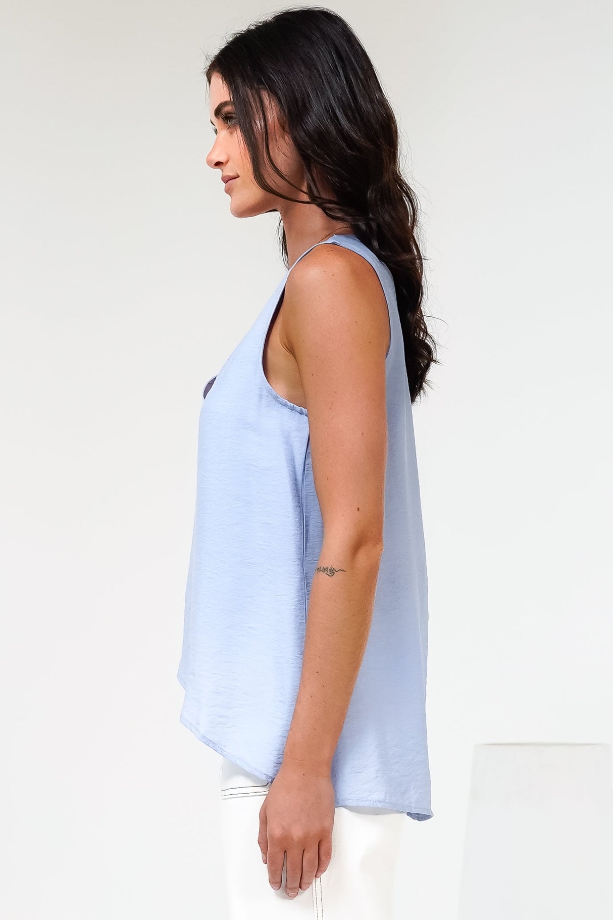 Hemingway Top - Asymmetrical Front High-Low V-Neck Sleeveless Top in Blue