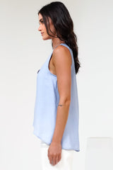 Hemingway Top - Asymmetrical Front High-Low V-Neck Sleeveless Top in Blue