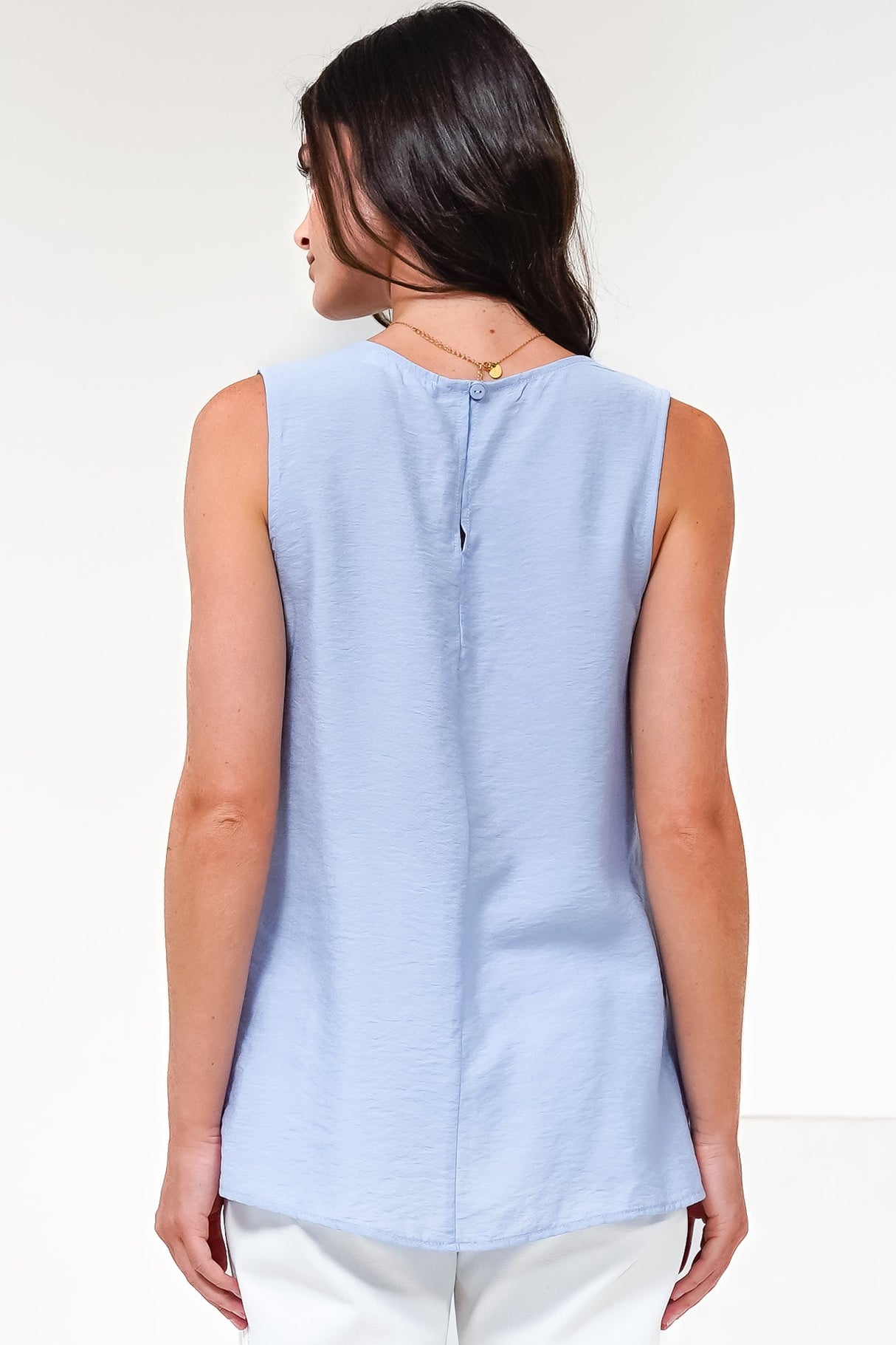 Hemingway Top - Asymmetrical Front High-Low V-Neck Sleeveless Top in Blue