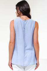 Hemingway Top - Asymmetrical Front High-Low V-Neck Sleeveless Top in Blue