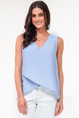 Hemingway Top - Asymmetrical Front High-Low V-Neck Sleeveless Top in Blue