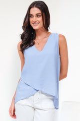 Hemingway Top - Asymmetrical Front High-Low V-Neck Sleeveless Top in Blue