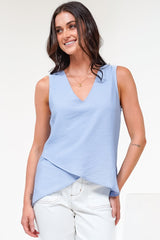 Hemingway Top - Asymmetrical Front High-Low V-Neck Sleeveless Top in Blue