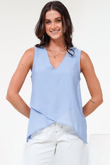 Hemingway Top - Asymmetrical Front High-Low V-Neck Sleeveless Top in Blue