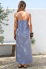 Hepburn Midi Dress - Adjustable Strap Pleated Bodice Sun Dress in Blue