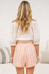 Hester Shorts - Relaxed Elasticated Waist Textured Short with Pockets in Blush