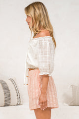 Hester Shorts - Relaxed Elasticated Waist Textured Short with Pockets in Blush