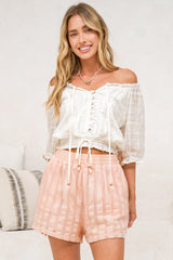 Hester Shorts - Relaxed Elasticated Waist Textured Short with Pockets in Blush
