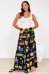 Heston Maxi Skirt - Mid Rise Tiered Maxi Skirt in Cruise Print Black