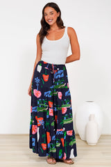 Heston Maxi Skirt - Mid Rise Tiered Maxi Skirt in Cruise Print Navy