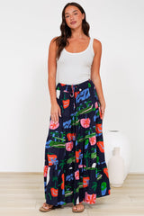 Heston Maxi Skirt - Mid Rise Tiered Maxi Skirt in Cruise Print Navy