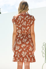 Hetta Mini Dress - V Neck Dress with Adjustable Tie Waist and Flutter Cap Sleeves in Cassida Print