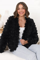 Hilton Jacket - Faux Fur Open Front Jacket in Black