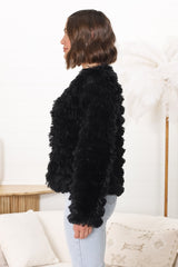 Hilton Jacket - Faux Fur Open Front Jacket in Black