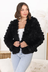 Hilton Jacket - Faux Fur Open Front Jacket in Black