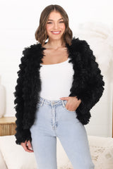 Hilton Jacket - Faux Fur Open Front Jacket in Black