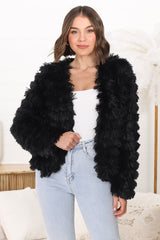 Hilton Jacket - Faux Fur Open Front Jacket in Black