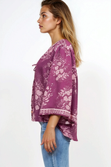 Hollie Blouse - Mandarin Collar Button Down in Briella Print Berry