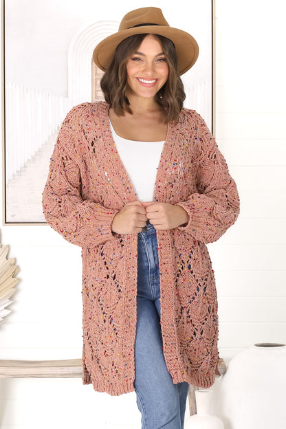 Honour Cardigan - Rainbow Speck Open Knit Cardigan in Coco Blush