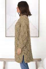 Honour Cardigan - Rainbow Speck Open Knit Cardigan in  Pistachio