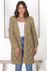 Honour Cardigan - Rainbow Speck Open Knit Cardigan in  Pistachio