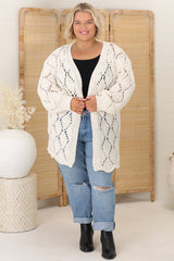 JAASE - Honour Cardigan: Open Knit Cardigan in Cream