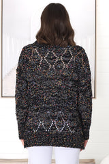 Honour Jumper - Rainbow Speck Open Crochet Knit Jumper in Black