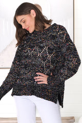 Honour Jumper - Rainbow Speck Open Crochet Knit Jumper in Black