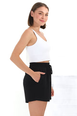 Hooper Shorts - Elasticated Waist Lounge Shorts in Black