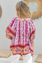 JAASE - Hope Blouse: Mandarin Collar Button Down with Balloon Sleeves in Lost Tribe Print