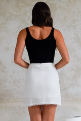 Huxa Mini Skirt - High Waisted Skirt with Raw Trim Hemline in White