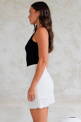 Huxa Mini Skirt - High Waisted Skirt with Raw Trim Hemline in White