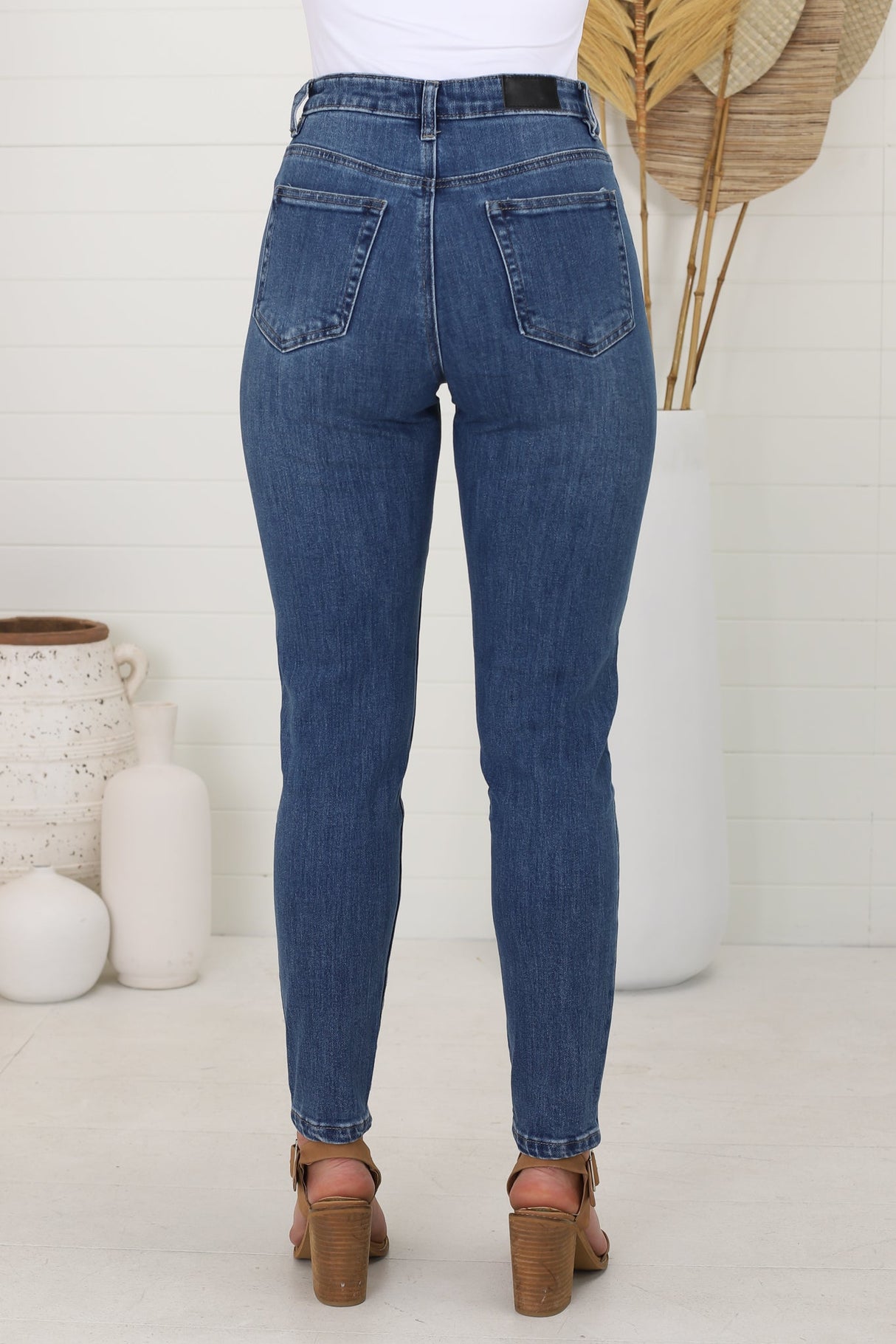 Huxley High Waisted Whiskers Skinny Leg Jeans in Dark Denim