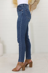 Huxley High Waisted Whiskers Skinny Leg Jeans in Dark Denim