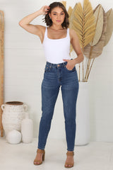 Huxley High Waisted Whiskers Skinny Leg Jeans in Dark Denim