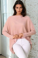 Belinda Knit Top - Boat Neckline Boxy Batwing Top in Blush