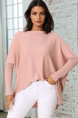 Belinda Knit Top - Boat Neckline Boxy Batwing Top in Blush