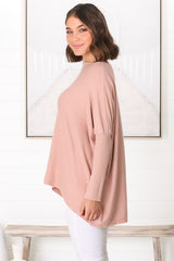 Belinda Knit Top - Boat Neckline Boxy Batwing Top in Blush