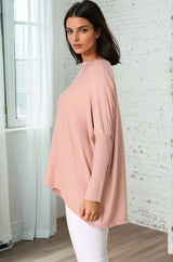 Belinda Knit Top - Boat Neckline Boxy Batwing Top in Blush