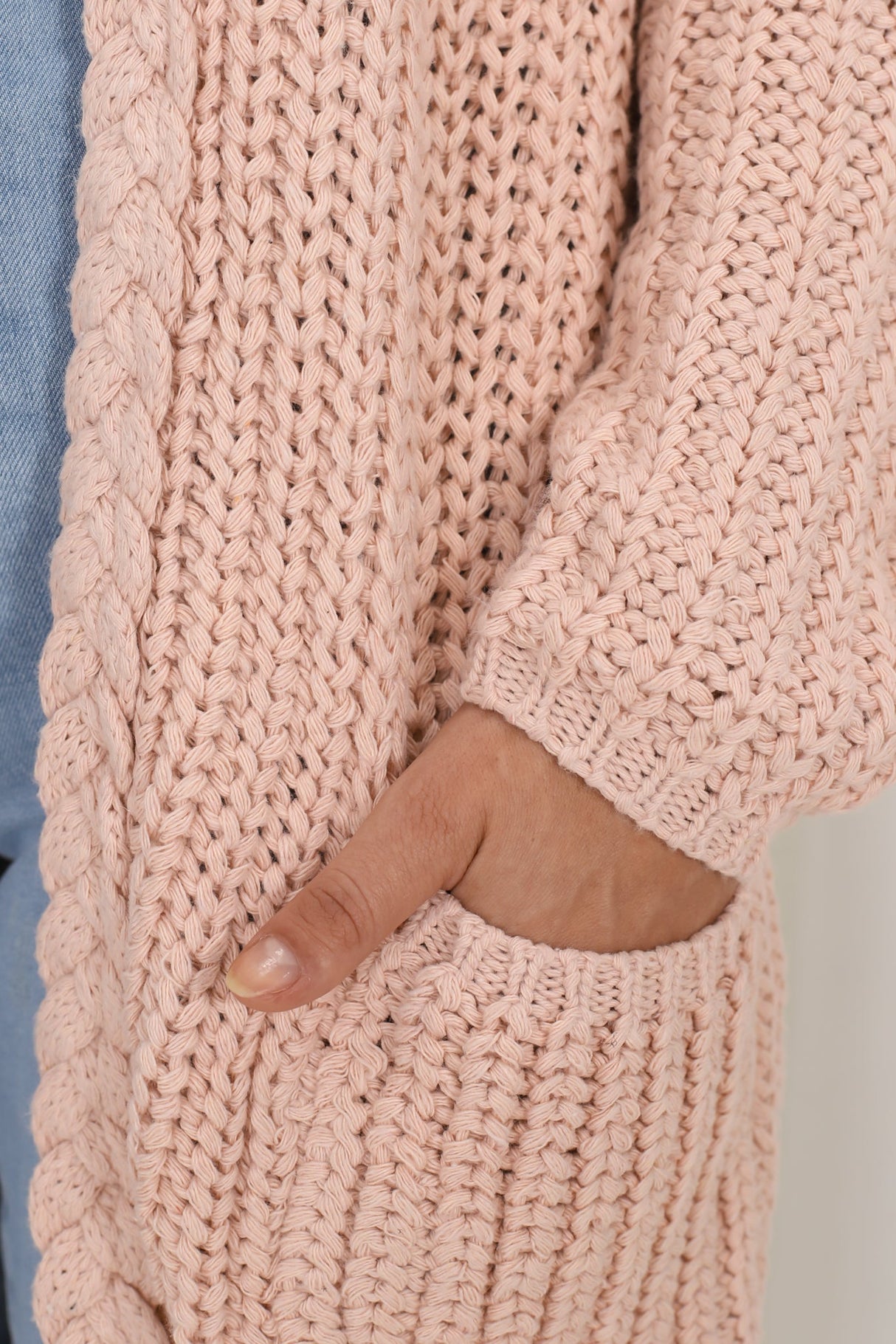 Chase Cardigan - Cable Knit Hooded Cardigan in Pink